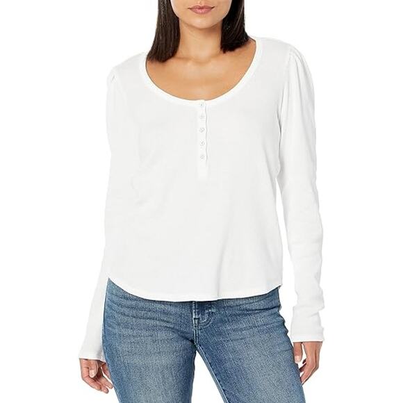 PAIGE Tops - Paige Daniella Long Puff Sleeve Henley Top Ivory White Women's Size Small